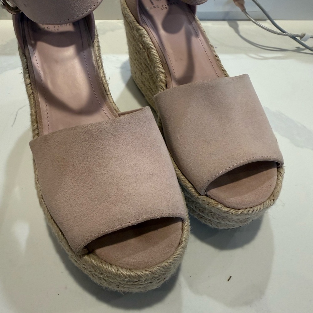 Marc Fisher Size 9 Mlalita Blush Suede Leather Upper Espadrille Wedge Sandals - Picture 11 of 16